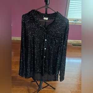 POL black sequined button down blouse shirt size medium